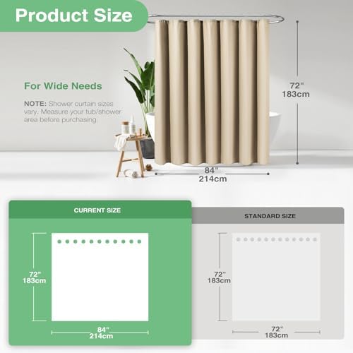 Dynamene Extra Wide Waffle Shower Curtain 256 GSM Fabric 84x72 Beige/Khaki