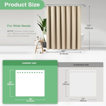 Dynamene Extra Wide Waffle Shower Curtain 256 GSM Fabric 84x72 Beige/Khaki