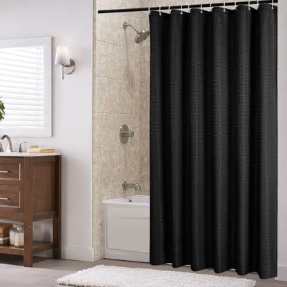 Gibelle 60 Inch Stall Black Fabric Shower Curtain, 60 x 72