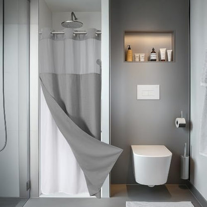 eachope No Hook Waffle Shower Curtain with Snap-in Liner, 36x74 Inch, Grey