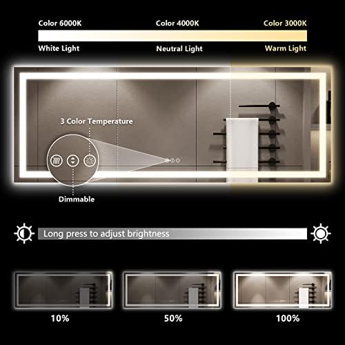 96x36 LED Bathroom Mirror with Lights, Lighted Vanity Mirror