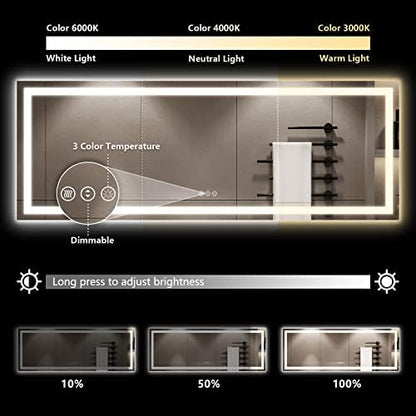96x36 LED Bathroom Mirror with Lights, Lighted Vanity Mirror
