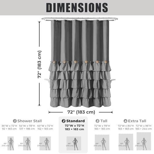 Seasonwood Grey Ruffle Shower Curtain Farmhouse Shower Curtain 72 X 72