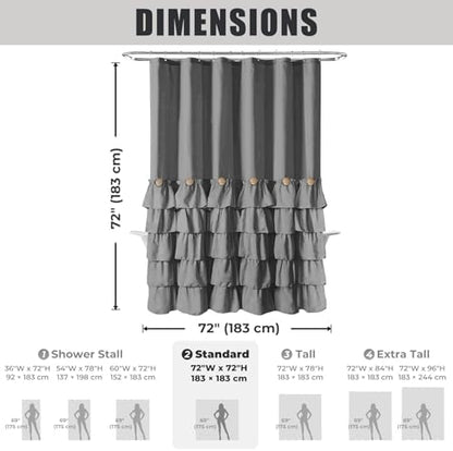 Seasonwood Grey Ruffle Shower Curtain Farmhouse Shower Curtain 72 X 72