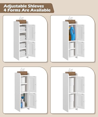 Akxomel Small Bathroom Cabinet Narrow Toilet Paper Organizer White