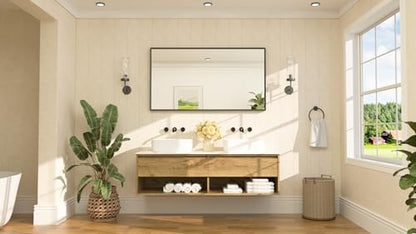 TETOTE Black Bathroom Mirror for Over Sink 55" x 30" Large Matte Black Beveled Metal Framed Rectangular Vanity Mirror for Bathroom, Bedroom, Entryway, Living Room, Tempered Glass, Shatterproof