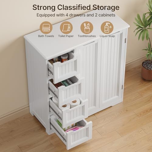 Gizoon Storage Cabinet, Bathroom Storage Cabinet with 4 Drawers & 2 Doors