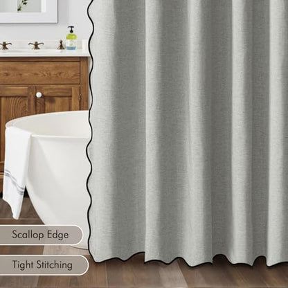 MIULEE 72"x84" Extra Long Scalloped Linen Shower Curtain Light Grey