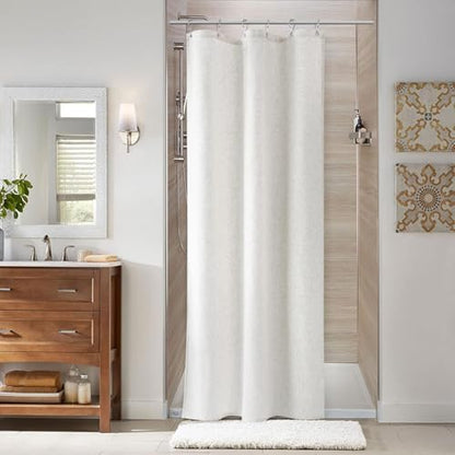 Naturoom Linen Shower Curtain 36x72 Inch for Bathroom Beige White 1 Panel