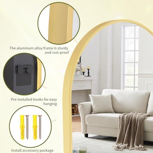BEAUTYPEAK 24"x36" Arch Bathroom Wall Mirror, Gold