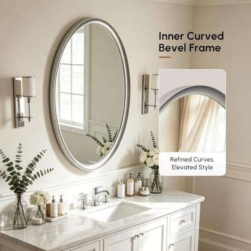 USHOWER Brushed Nickel Oval Bathroom Mirror 20x28 Inch