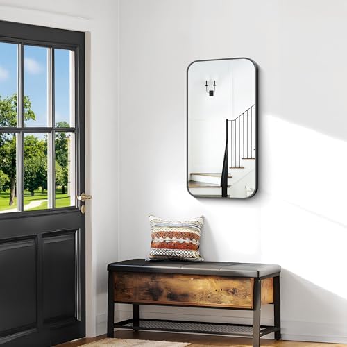 BONEWEI 20x36 inch Bathroom Mirror 2-Pack,Black Rectangle Mirror,Wall Mounted Bathroom Frame Vanity Mirror with Round Corner for Bedroom Living Room, Entryway Hangs Horizontal or Vertical