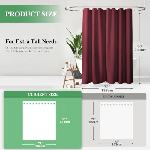 Dynamene Extra Long Waffle Shower Curtain 256 GSM Fabric 72x96 Burgundy