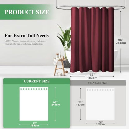Dynamene Extra Long Waffle Shower Curtain 256 GSM Fabric 72x96 Burgundy