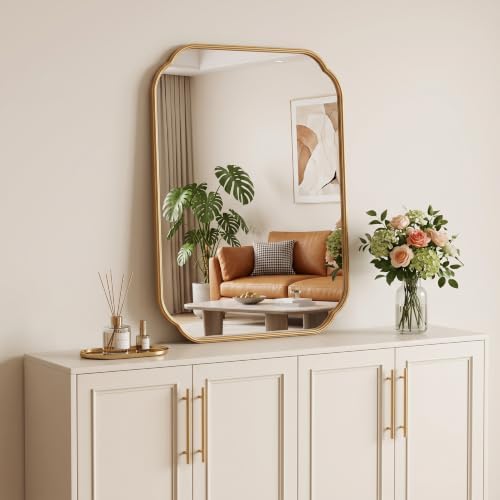 24"x18" Gold Scalloped Mirror for Bathroom, Rust-Proof Metal Frame