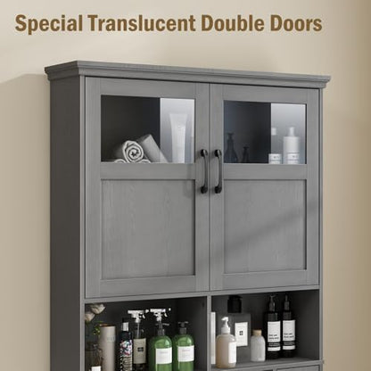 Vabches Over The Toilet Storage Cabinet with Doors & Paper Holder, Ash Grey