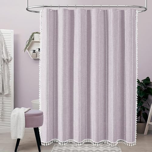 BTTN Lavender Cream Boho Farmhouse Linen Heavy Duty Shower Curtain, 72x72