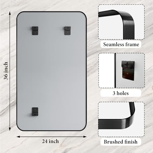 Black Bathroom Mirrors for Over Sink,24X36 Inch Matte Metal Framed