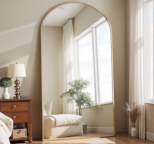 Dewfig Arched Full Length Mirror, 71"x30" Large Floor Mirror, Gold