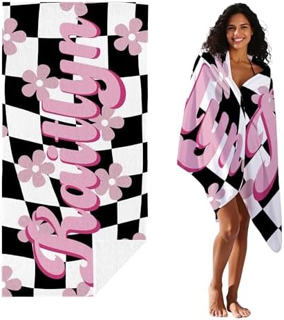 JML Personalized Beach Towel with Name, Custom Flower Beach Towel, Customized Microfiber Pool Towel, Quick Dry & Absorbent Swim Towel for Adult,Mother's Day, Birthday, Summer Holiday,Vacation