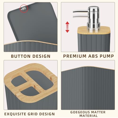 XLHOMO Bathroom Accessories Set - 25PC Grey Bathroom Set, Bathroom Set with Shower Curtain and Rugs, Grey Shower Curtain Set, Toilet Brush, Bathroom Trash Can