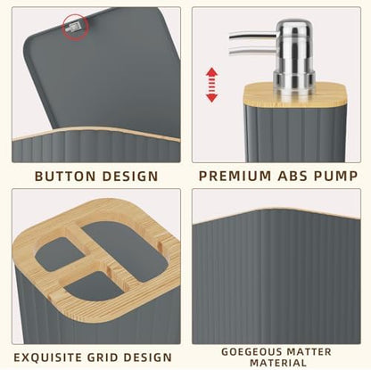 XLHOMO Bathroom Accessories Set - 25PC Grey Bathroom Set, Bathroom Set with Shower Curtain and Rugs, Grey Shower Curtain Set, Toilet Brush, Bathroom Trash Can