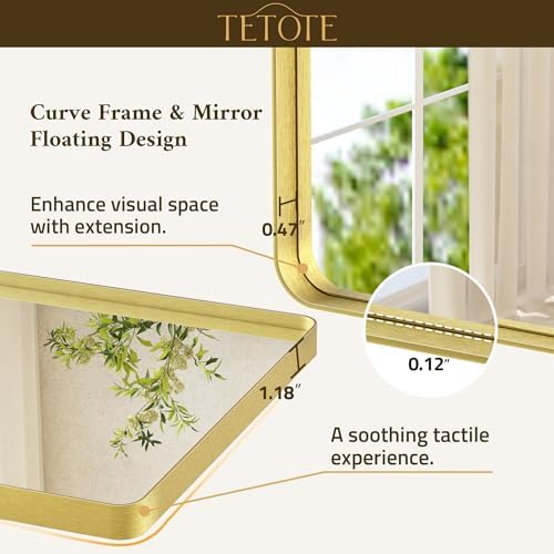 TETOTE Gold Mirror Bathroom 28 x 36 Brushed Gold Metal Framed Vanity Mirror, Tempered Glass, Modern Farmhouse Wall Mounted Mirrors for Decorative(Horizontal/Vertical)