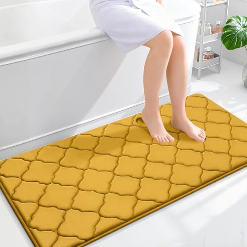 OLANLY Memory Foam Bath Mat Rug 47x24, Ultra Soft Bathroom Rugs, Yellow