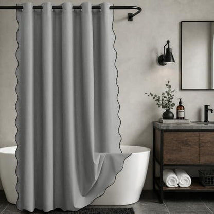 Furlinic Scalloped Shower Curtain No Hook Extra Long 72x92 Waterproof Grey
