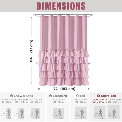 Seasonwood Pink Ruffle Shower Curtain Farmhouse Shower Curtain 72 X 84