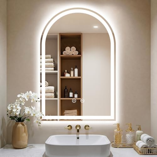 Arched LED Lighted Bathroom Mirror with Lights 24"x36"Smart Anti-Fog