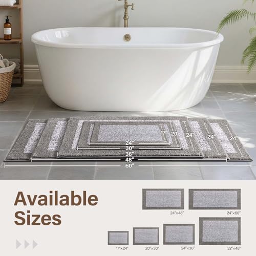 80x24 Bathroom Rugs Non Slip Washable, Soft Absorbent Bath Mat Light Grey