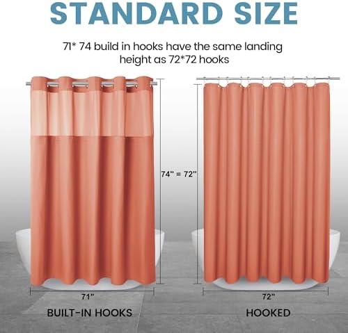EUTXL Heavyweight Waffle No Hook Shower Curtain with Liner, 71x74, Coral