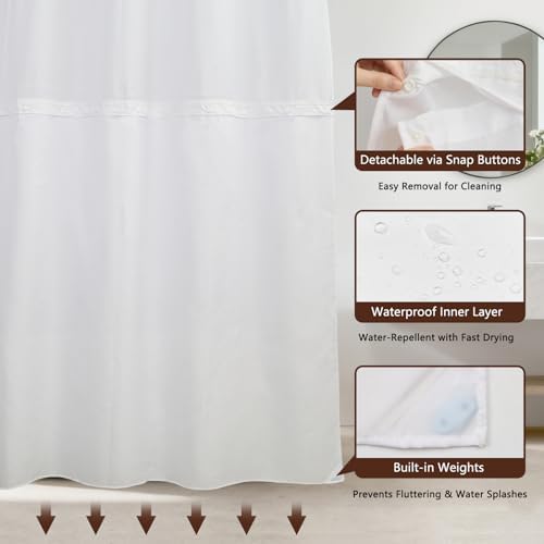 No Hook Boho Shower Curtain with Snap in Liner, 71 x 74 Inch