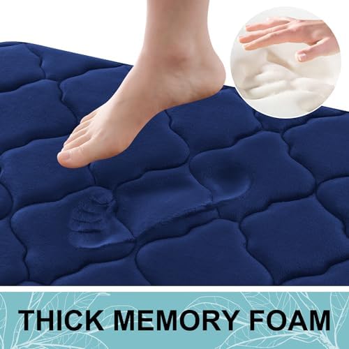 OLANLY Memory Foam Bath Mat Rug 30x20, Ultra Soft and Absorbent Bathroom Rugs, Non-Slip, Comfortable, Machine Washable Bath Carpet for Bathroom Floor, Tub, Shower and Home Decor Accessories, Navy