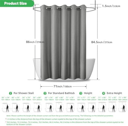 No Hook Waffle Shower Curtain, No Liner Needed, 71x86 Inch, Charcoal Grey
