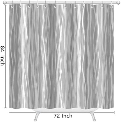 Moonslim Grey Ombre Shower Curtain, Modern Wavy Abstract Gray Striped Line Bathroom Curtain, Waterproof Fabric Bath Decor, 72 x 84 Inch