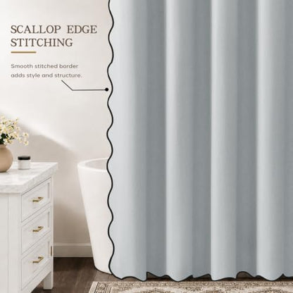 Furlinic No Hook Scalloped Shower Curtain Waterproof Linen 72x84 Dusty Blue