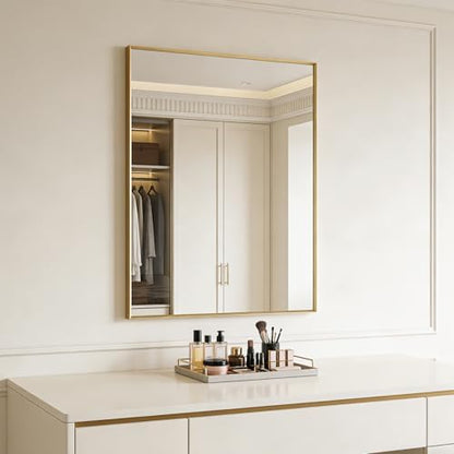 Bathroom Mirror for Wall, 40x30 Inch Framed Vanity Mirror Brushed Gold