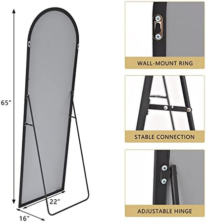 BEAUTYPEAK 64"x21" Arch Full Length Mirror, Hanging or Leaning Arched-Top Full Body Mirror with Stand for Bedroom, Dressing Room, Black