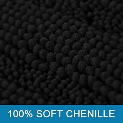 H.VERSAILTEX Bathroom Rugs Bath Rug Set 2 Piece Bathroom Contour Rug Toilet Mat Sets Non Slip Contour Bath Rug Ultra Thick Water Absorbent Striped Bath Mats Washable(36" x 24" Plus 20" x 24" U, Black)