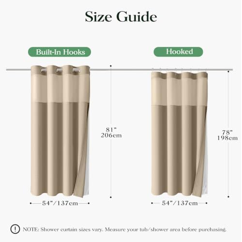 Dynamene Beige Hook Free Waffle Shower Curtain & Snap-in Fabric Liner,54x81