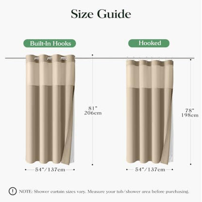 Dynamene Beige Hook Free Waffle Shower Curtain & Snap-in Fabric Liner,54x81