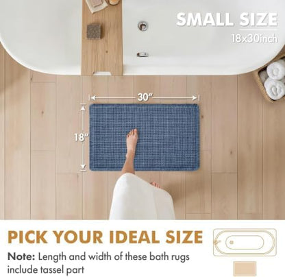 MIULEE Set of 2 Waffle Bathroom Rugs Boho Bath Mat Blue 18x30 Inch