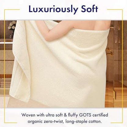 Alusa Home 100% Organic Luxury Bath Sheets - GOTS Certified - Extra Large 35x70 Inches (Pack of 2) Zero-Twist, Long-Staple Cotton Bath Sheet Set (Papyrus)