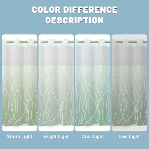 LXBNI Ombre Green No Hook Shower Curtain with Liner, 71 x 74 Inch