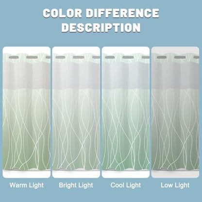 LXBNI Ombre Green No Hook Shower Curtain with Liner, 71 x 74 Inch