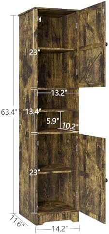 Viaozutis Tall Bathroom Storage Cabinet, Slim Freestanding Cabinet with Adjustable Shelves, Vertical Storage Organizer for Small Bathrooms, Toilet Paper & Daily Essentials Storage Retro Colors