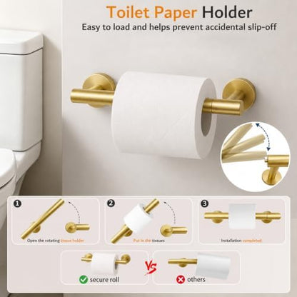 5 Piece Brushed Gold Bathroom Hardware Accessories Set, 24" Towel Bar Set