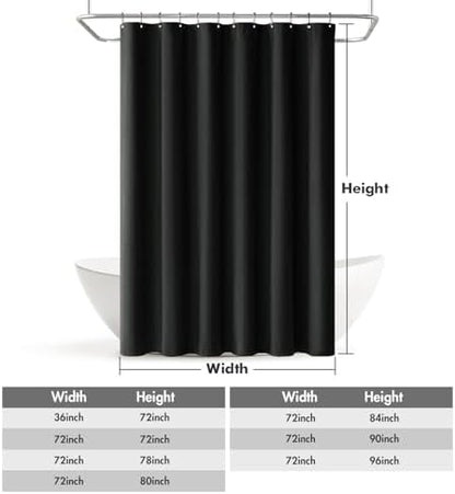 MIULEE 72 x 84 Extra Long Linen Shower Curtain Black 12 Metal Hooks